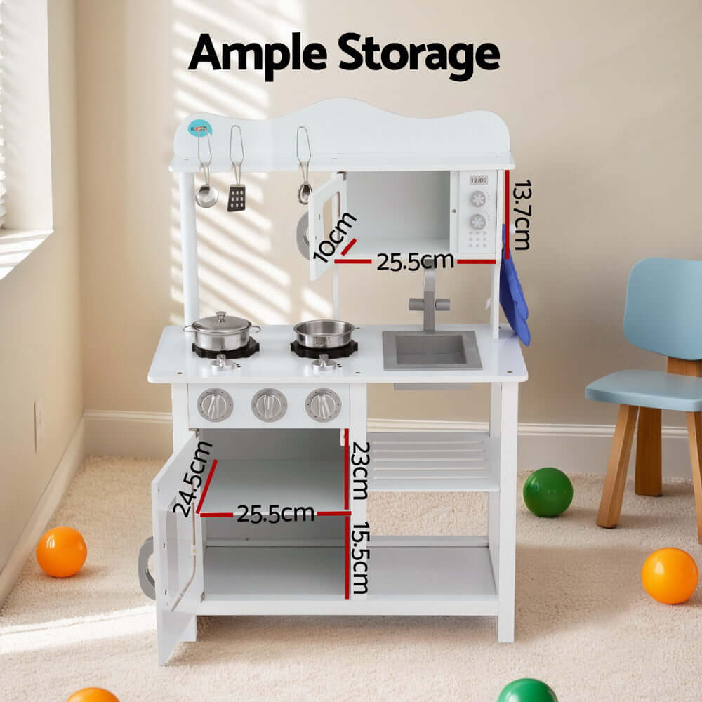 Keezi Kids Kitchen Play Set Wooden Pretend Toys Cooking Children Cookware Food - CastleToys.com.au