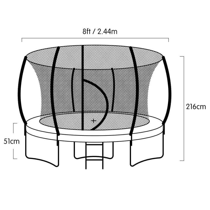 Kahuna 8ft Outdoor Trampoline Kids Children With Safety Enclosure Mat Pad Net Ladder Basketball Hoop Set - Rainbow - CastleToys.com.au