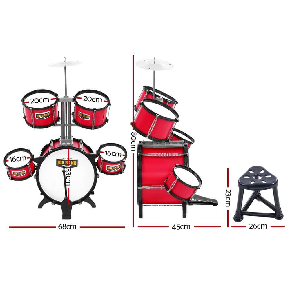 Keezi Kids 7 Drum Set Junior Drums Kit Musical Play Toys Childrens Mini Big Band - CastleToys.com.au