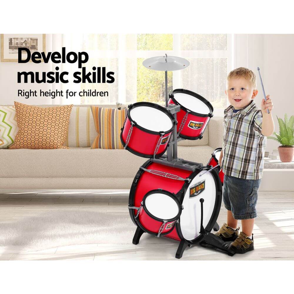 Keezi Kids 7 Drum Set Junior Drums Kit Musical Play Toys Childrens Mini Big Band - CastleToys.com.au