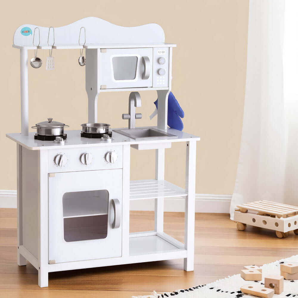 Keezi Kids Kitchen Play Set Wooden Pretend Toys Cooking Children Cookware Food - CastleToys.com.au