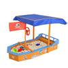 Keezi Kids Sandpit Wooden Boat Sand Pit with Canopy Bench Seat Beach Toys 150cm - CastleToys.com.au