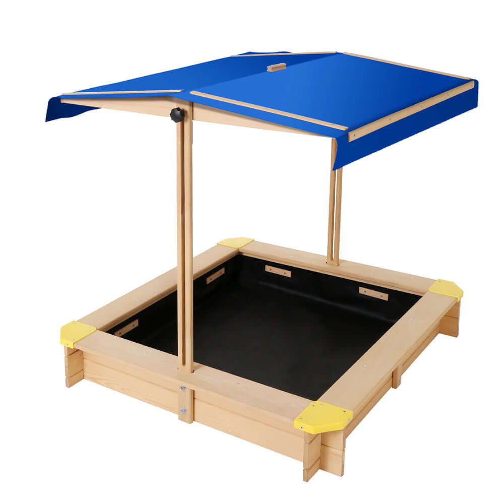 Keezi Kids Sandpit Wooden Sandbox Sand Pit with Canopy Bench Seat Toys 101cm - CastleToys.com.au